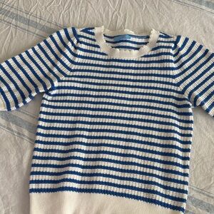 Draper James Blue and White Striped Short Sleeve Tee